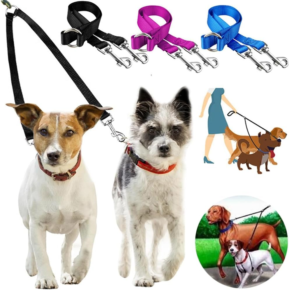 2 Way Dog Leash Lead Double Dogs Leash Coupler Dual Lead Walk Pet Puppy Nylon (Purple) - Purple image number 3
