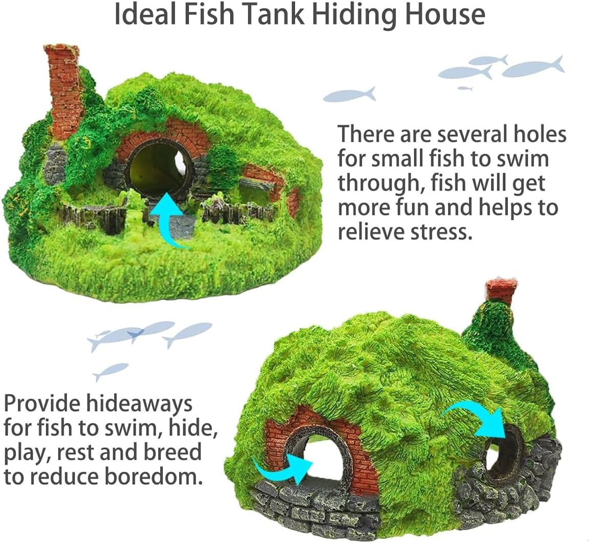 AIMALL Resin Grass House for Aquarium - Simulated Thatch Decoration, Fish Hideout, Enhances Playfulness and Relieves Stress, Suitable for All Water Types image number 2