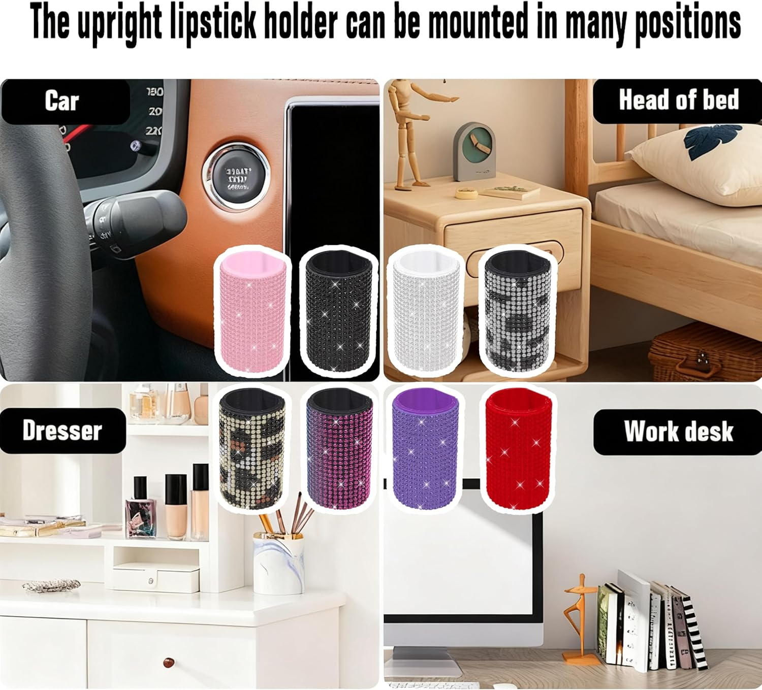 1 Pack Upright Car Chapstick Holder, Bling Lip Balm Holder,Rhinestone Car Interior Accessories for Women ,Suitable for Most Vehicles (Pink) - Leopard Print image number 3