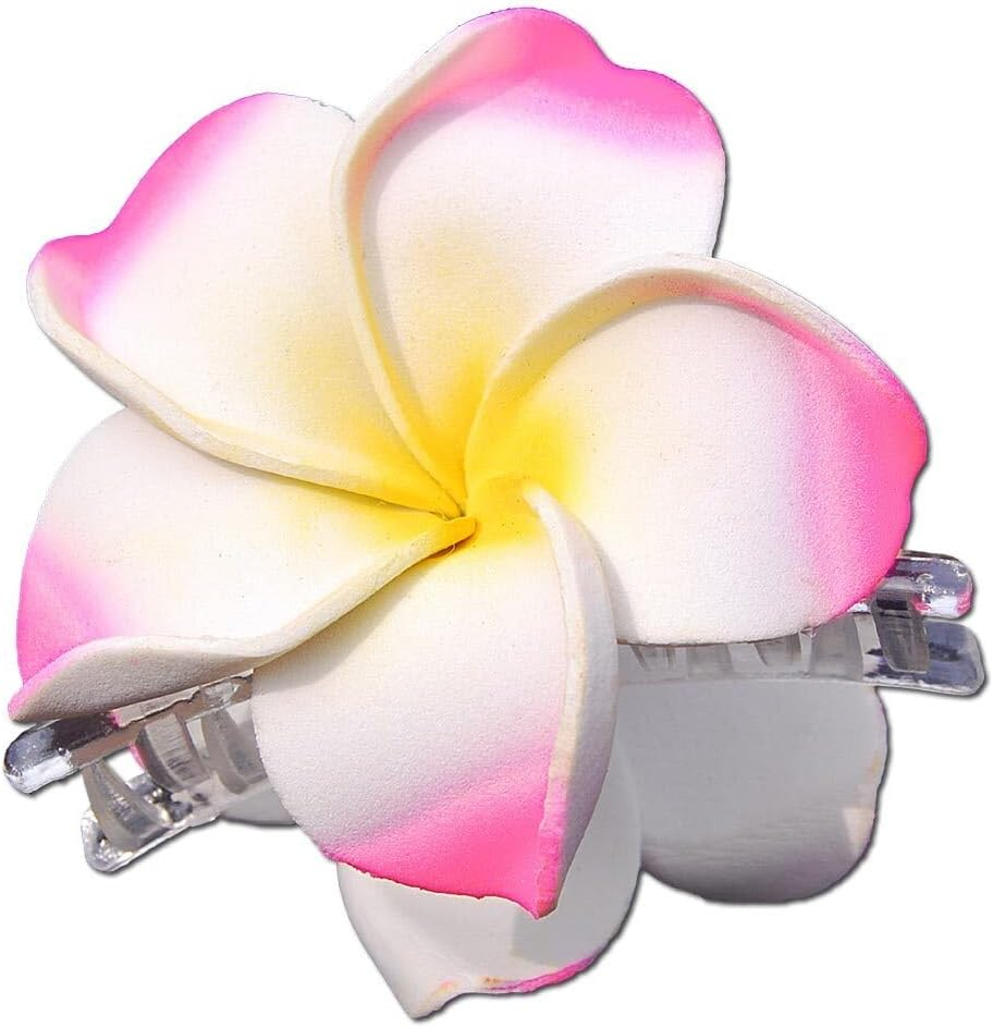 SEESTERN Bali Hawaii Hair Clip 2 Frangipani Flowers Made of Foam Rubber Hair Clip FBA_1301 Pink