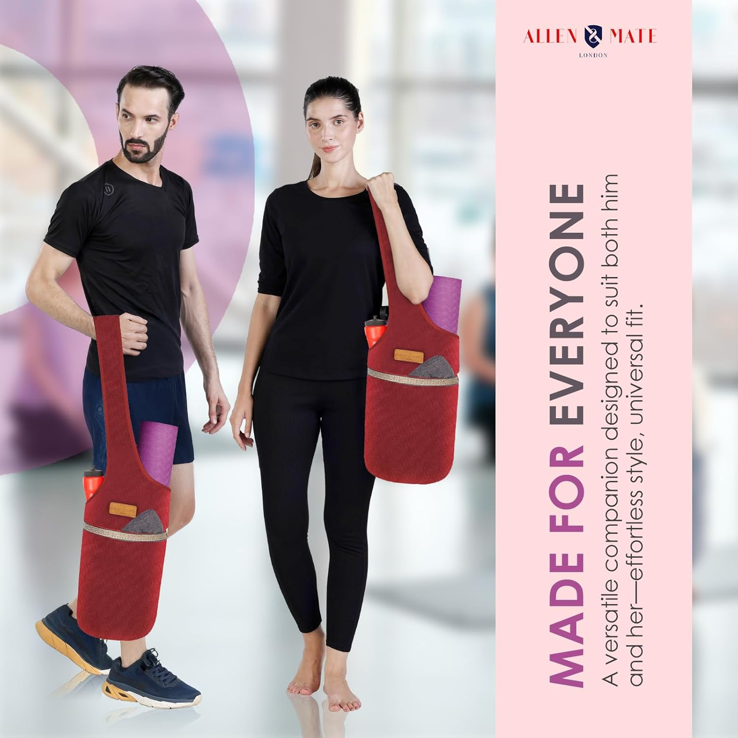 ALLEN & MATE Large Yoga Mat Bag with Side Pocket and Zipper Pocket, Fit Most Size Mats - Grey image number 6