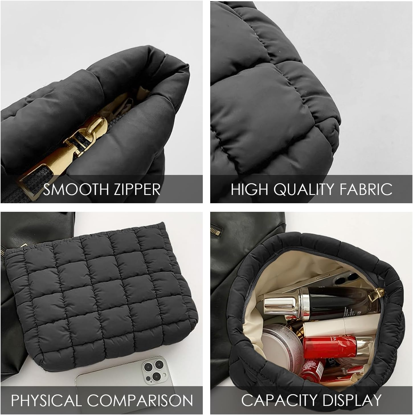 1 Piece Black Cosmetic Bag, Women'S Storage Bag, Large Capacity Cosmetic Bag, Simple Storage Bag, Fashionable Clutch Bag image number 5