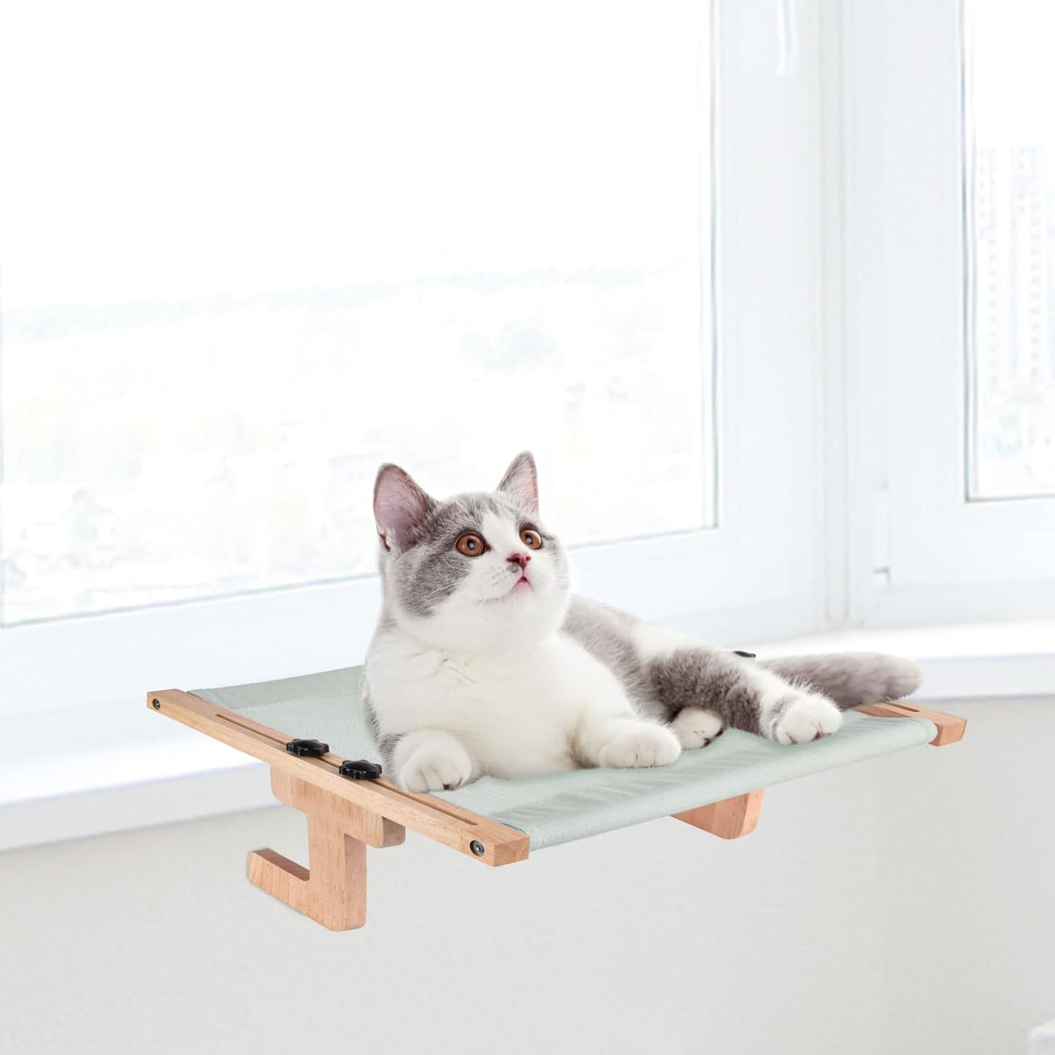 Petmolico Cat Window Perch, Wood Cat Ledge for Window Sill Cat Window Hammock for Indoor Cats up to 40 Lbs, Gray image number 1