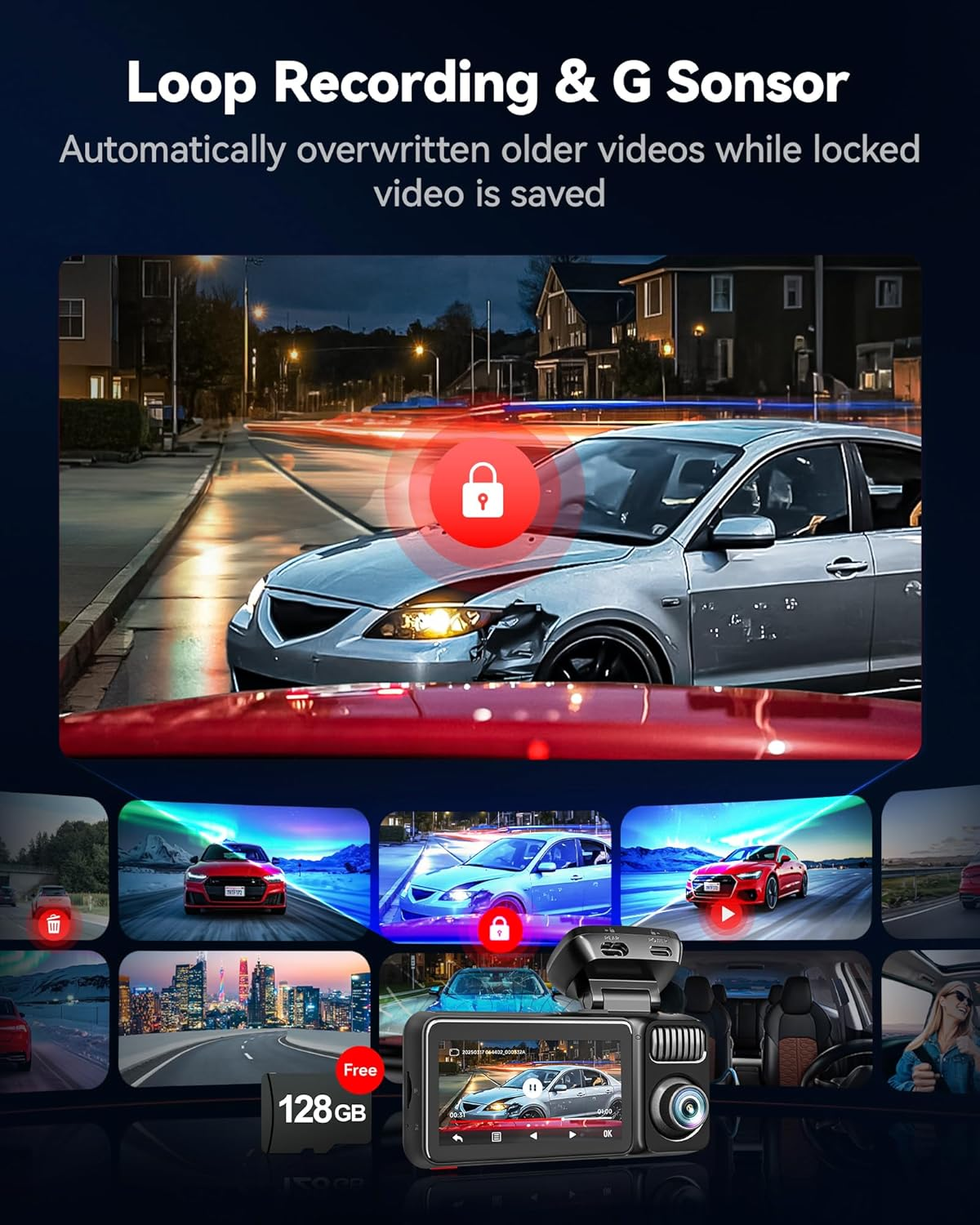 REDTIGER F17 Elite 4K 3 Channel Dash Cam, STARVIS 2 IMX678 & IMX675, 128GB Card, Full Night Color, 4K+2.5K+1080P Front and Rear Inside, Touch Screen, Voice Control, 5Ghz Wifi 6, GPS, HDR, Parking Mode image number 5