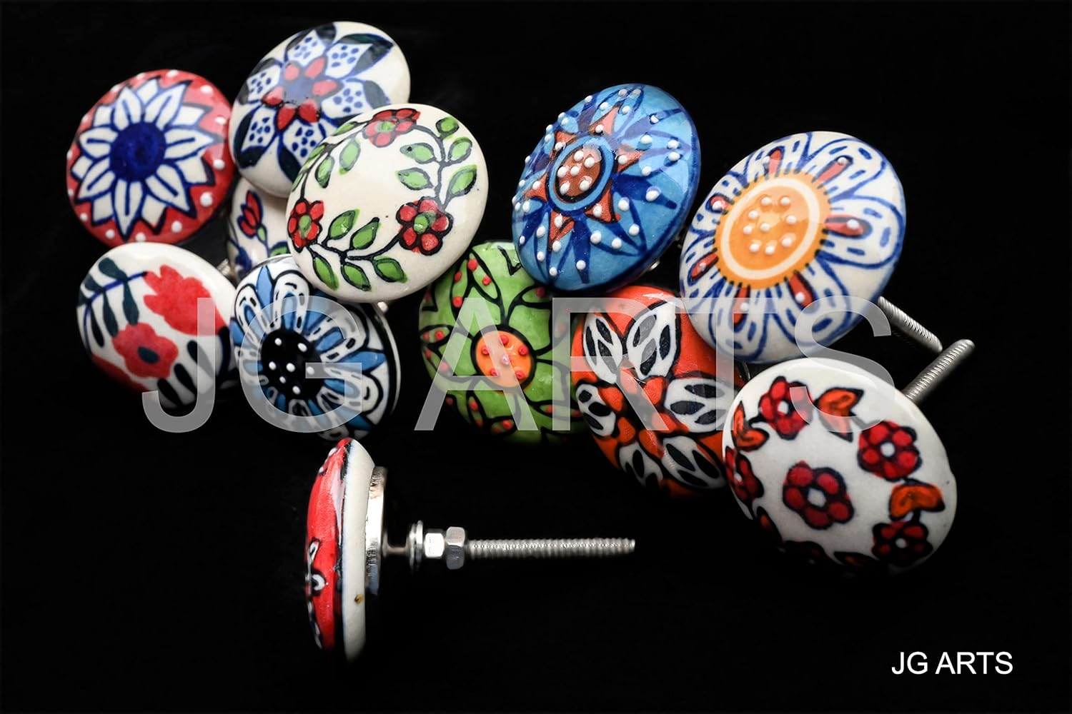 JGARTS 12 X Mix Vintage Look Flower Ceramic Knobs Door Handle Cabinet Drawer Cupboard Pull (12 Flat) image number 3
