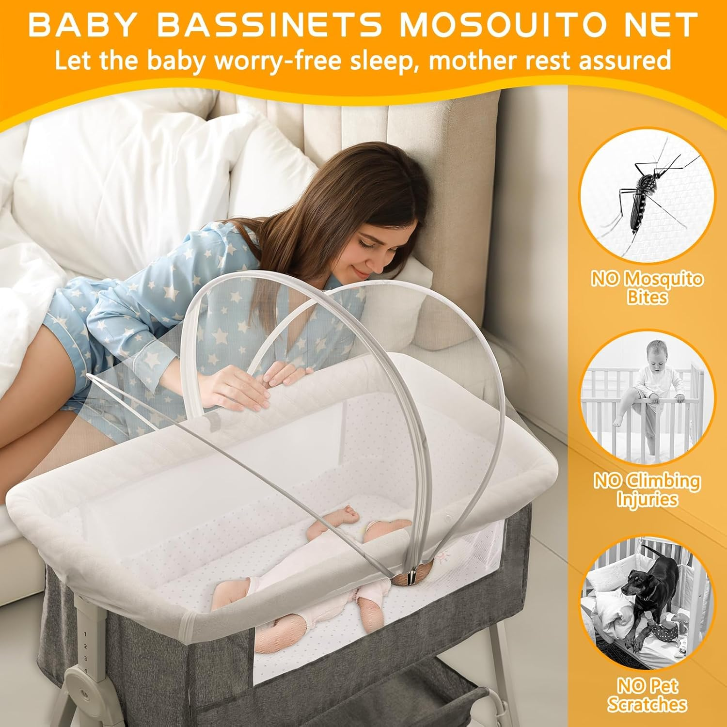 Bassinet Cover Mosquito Net, for Babies to Keep Insects/Bugs/Cats Out, Mesh Cover for Bassinet Bedside Sleeper, Travel Crib, Breathable Baby Mosquito Net with 2-Way Zipper image number 1