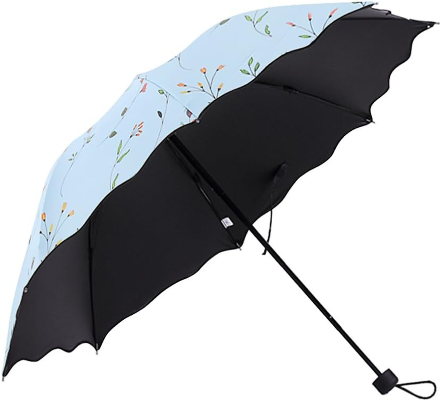 YJZQ Portable Folding Automatic Umbrella Telescopic Lightweight Compact Travel Sun Umbrellas Parasol Windproof, Rainproof & 99% UV Protection with Black Anti-Uv Coating, UPF 50+