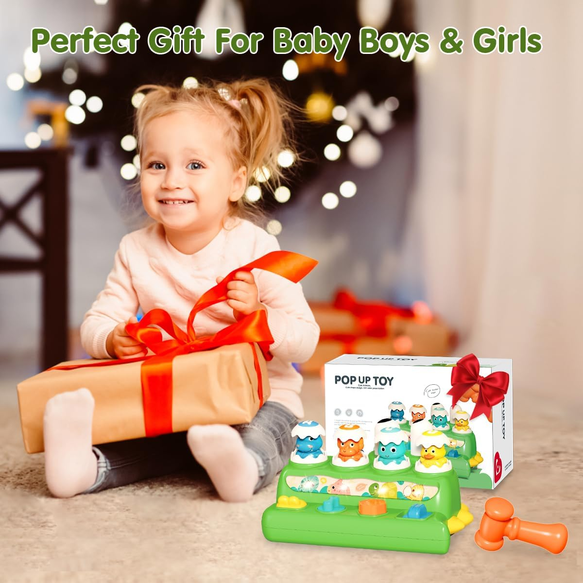 Pop up Animal Toys with Music & Light，Dinosaur Musical Toys for Toddler Aged 1-3，Montessori Cause and Effect Interactive Toys for Boys Girls ，Early Learning Baby Toys 6-18 Months Birthday Xmas Gift image number 2