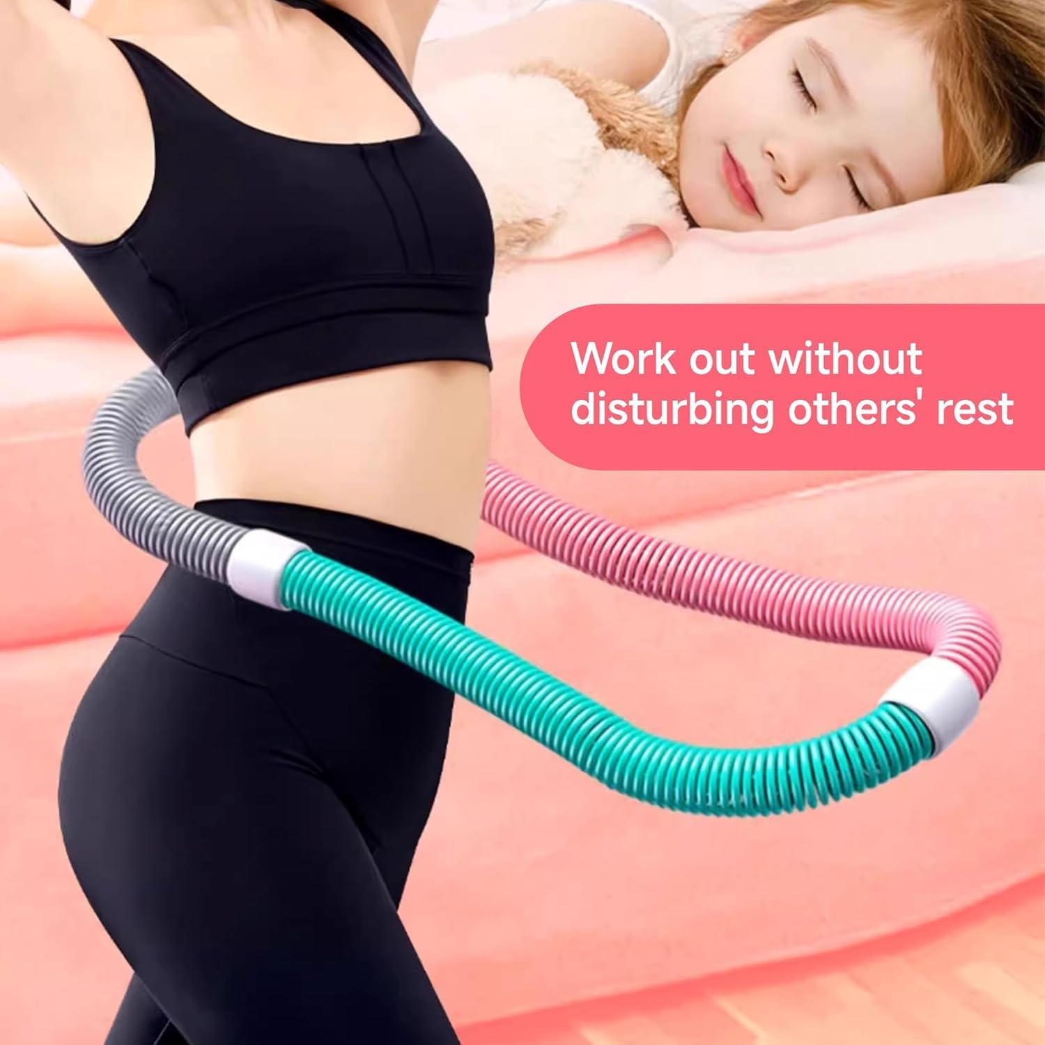 Weighted Soft Hula Circle for Adults - 3.3Lb Foldable Fitness Hoop, Portable Home Gym Adults Body Waist Slimming Exercise Equipment image number 6