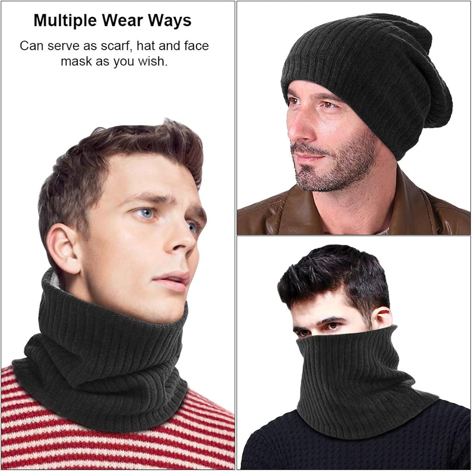 Winter Neck Warmer Gaiter Scarf Winter Outdoor Thermal Snood Fleece Tube Ski Neck Warmer Gaiter Beanie Hat for Mens Womens Cycling Outdoor Sports image number 1