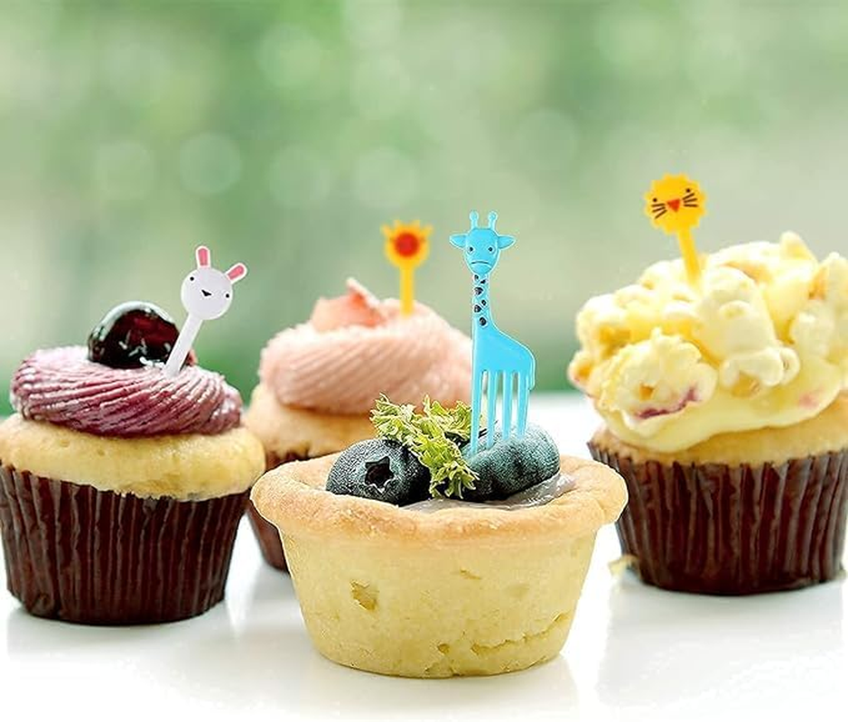 ZANZER Food Fruit Fork Picks for Kids Cute Animals Bento Box Decor Forkscake Little Forks Dessert Forks Mini Cartoon Toothpick for Cake Dessert Pastry Party Supply (Color D) image number 1
