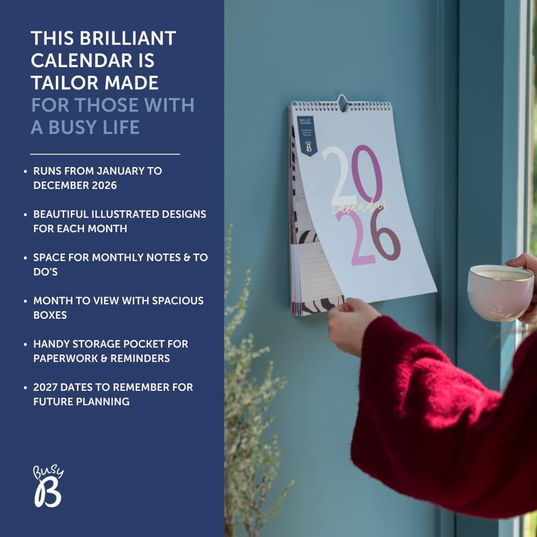 Busy B 2026 Busy Life Wall Calendar - Jan to Dec - Blue Graphic 2026 Calendar - with Month to View, 12 Monthly Storage Pockets, Space for Notes, to Do'S & Hanging Hook image number 4