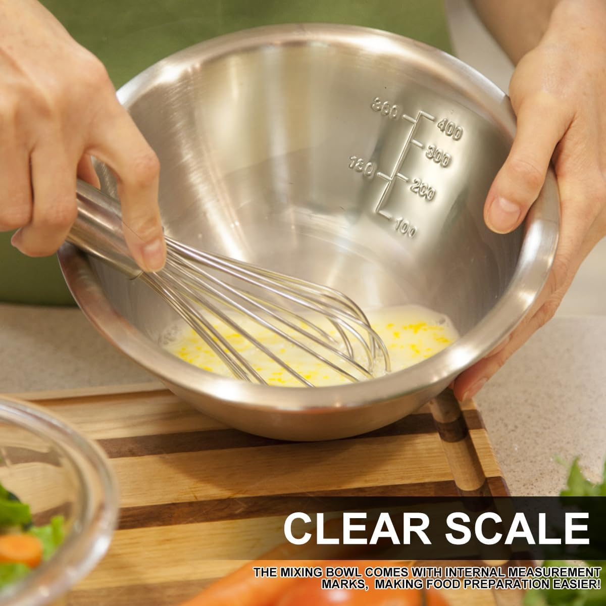 Stainless Steel Mixing Bowl Set of 5 with Measurement Markers Multipurpose Soup Basin 5 Sizes Space Saving Nesting Bowls Metal Kitchen Bowl for Baking Food Storage (0.5L,0.8L,1.55L,2.1L,2.6L) image number 2