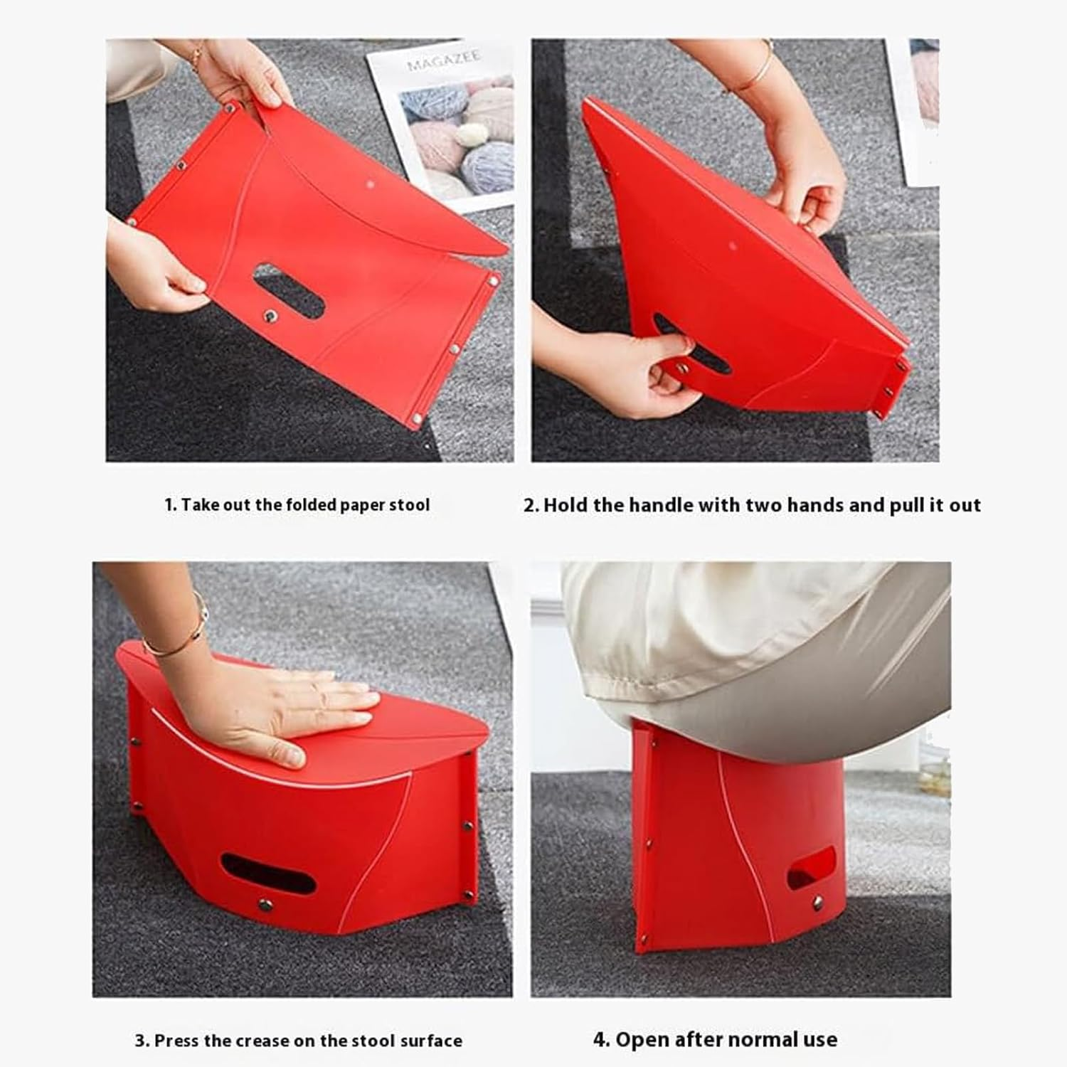 2Pcs Card Folding Stool，Portable Outdoor Travel Stool and Hand Carry Basket, Portable Folding Compact Stool Seat for Camping, Fishing, Gardening, Outdoor, Travel and Beach,With Tote Bag,Barbecue image number 3