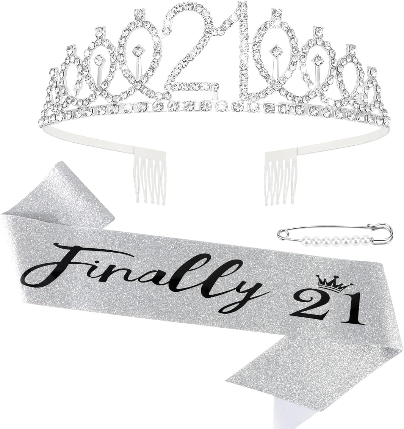 21St Birthday Crown and Sash, Silver 21St Birthday Decorations for Girl 21 Years Old Girl Birthday Gifts 21St Birthday Happy 21St Birthday Party Favor Supplies image number 6