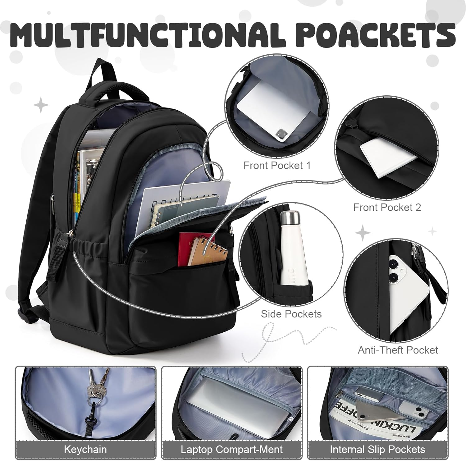 School Backpack Womens,Causal Travel School Bags 14 Inch Laptop Backpack for Teenage Girls Lightweight Rucksack Water Resistant Bookbag College Boys Women Men Daypack