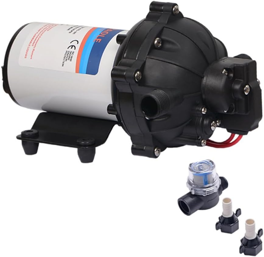 12V Water Pressure Diaphragm Pump 5-Chamber Self-Priming Pump 5.5GPM Water Transfer Pump 70PSI with Water Strainer Hose Fittings for Kitchen Bathroom RV Caravan Yacht Agriculture Garden Hose 12V