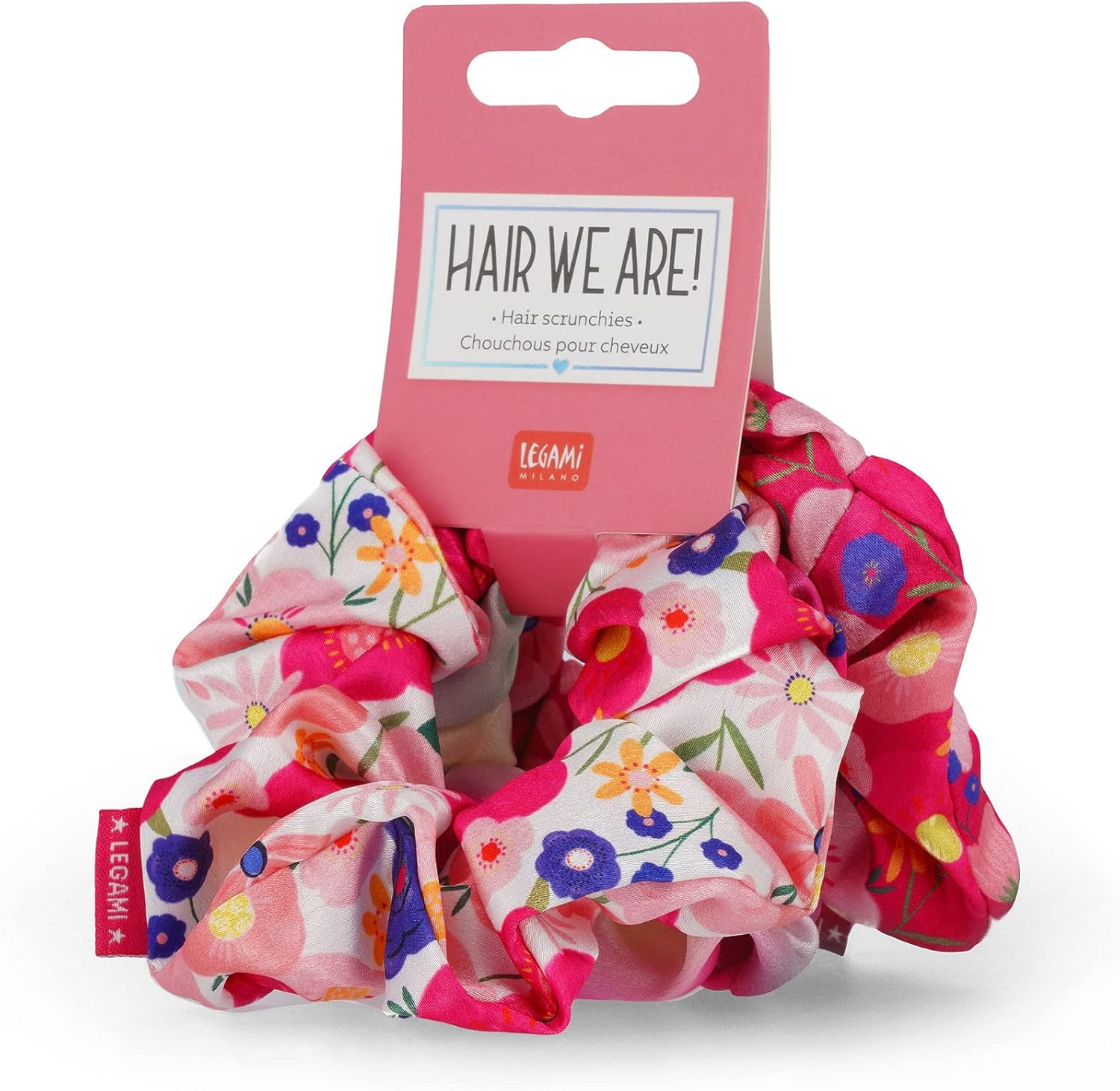 Legami Hair We Are! Flowers Hair Scrunchies, 11.5 Cm Diameter (Set of 3) | Create Unique Hairstyles, Colourful Buns or an Elegant Ponytail | Crafted from High-Quality, Smooth Satin Material image number 2