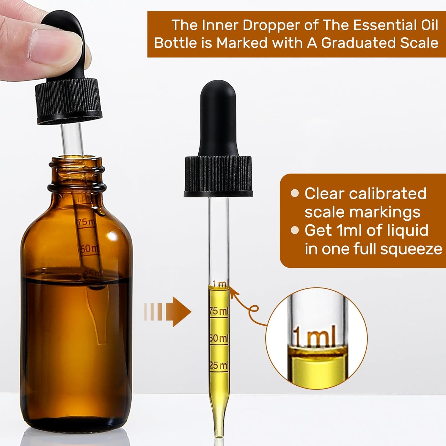 4 Pack 1 Oz Glass Dropper Bottles with Measured Dropper - 30Ml Dark Amber Tincture Bottles with Graduated Calibrated Glass Eye Droppers (1Ml) for Essential Oils, Liquids - Leakproof Travel Bottles image number 4