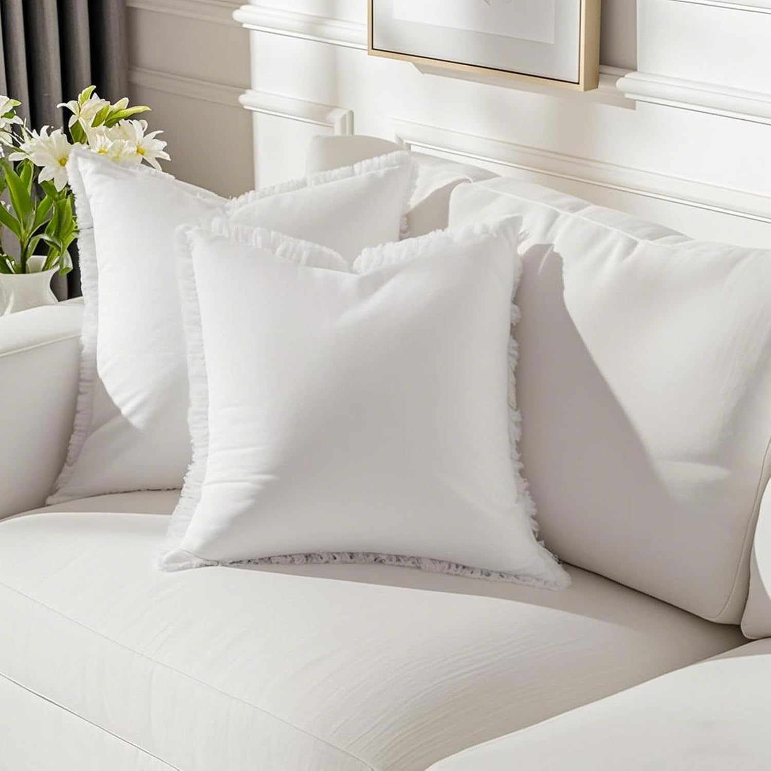 Tzylomirx Cushion Covers - Boho Fringe Tassel Decorative Throw Cushion Covers Case for Couch Sofa Bed Living Room Spring Home Decor, (Creamy White, 50X50Cm) image number 3