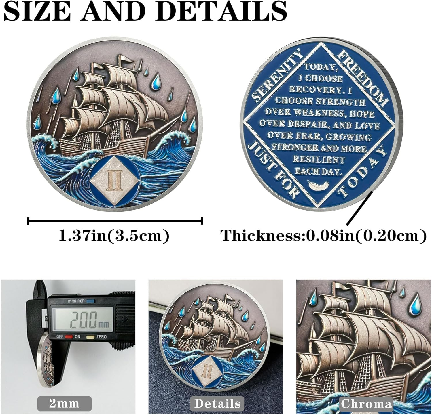 2 Year NA Sobriety Coin - NA Medallions with Sailing Ship and Ocean Sobriety Chips NA Coins - Ideal Narcotics Anonymous Gifts for Men ＆ Women Celebrating Recovery and Living Clean image number 4