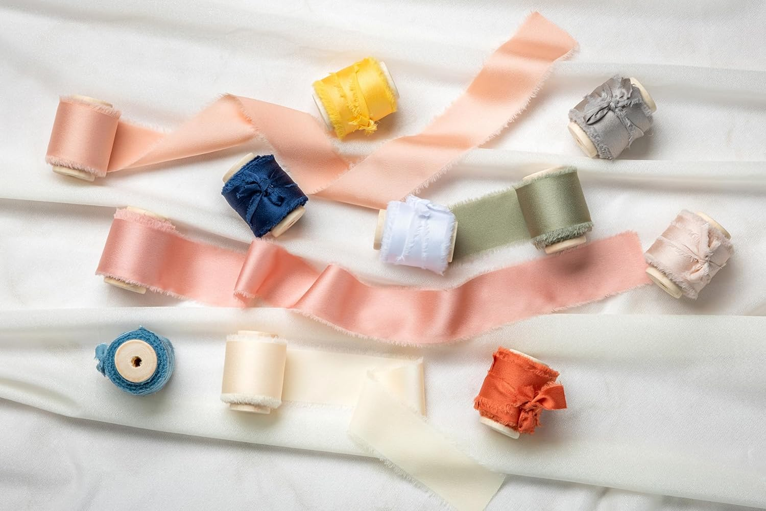 AOKSUNOVA Champagne Ribbon 3.8Cm Silk Satin Ribbon with Wooden Spool Handmade Frayed Ribbons for Gift Wrapping Flower Bouquet image number 5