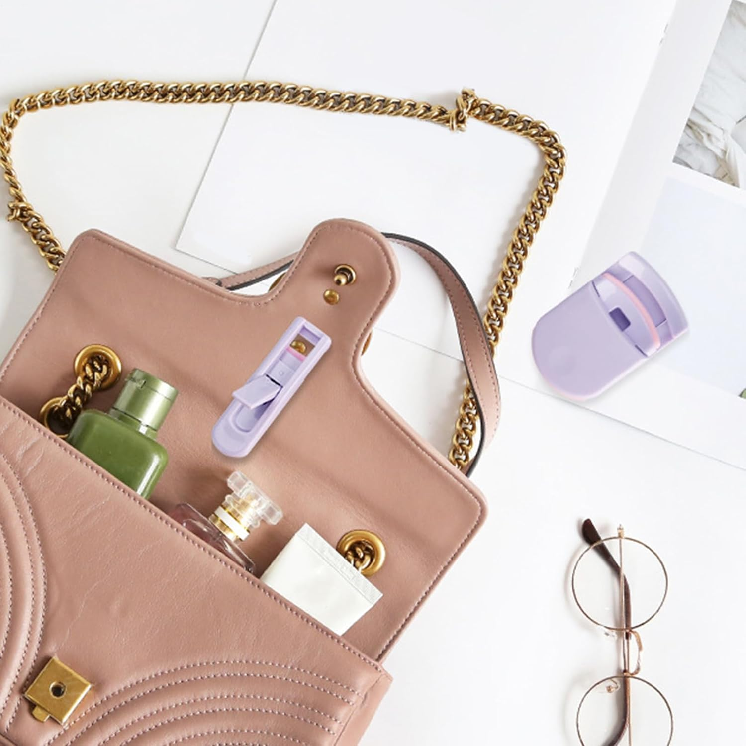 Lash Curler - Natural Curl Eye Lash Curler with Replacement Pad,Portable Travel Eyelash Makeup Accessories for Women Girls Boys Youth Friends Family - Purple image number 3