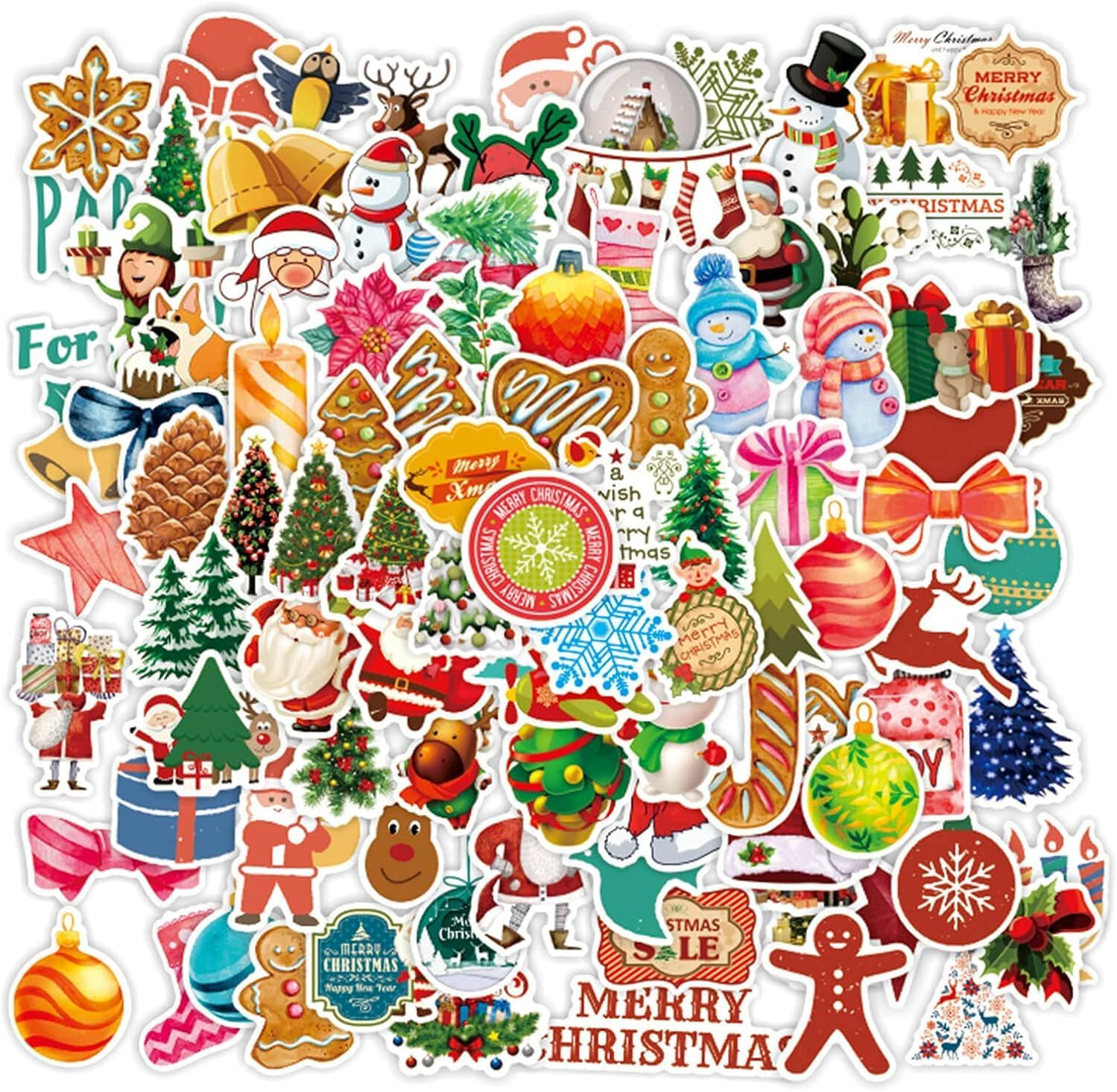 100PCS Christmas Stickers, Fun & Cute Vinyl Waterproof Stickers, Merry Christmas Stickers for Water Bottles, Windows, Snowboard, Envelopes, Gifts, Tags, Kids, Teens, Adults image number 5