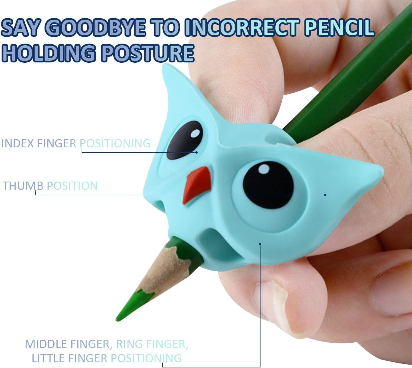 LSYYSL 6 Pencil Grips for Kids, Silicone Finger Grips, Writing Aids, Colourful Owl Pen Holder, Posture Correction Tool, School Supplies, for Preschool Kids, Left Handed Right-Handed image number 2