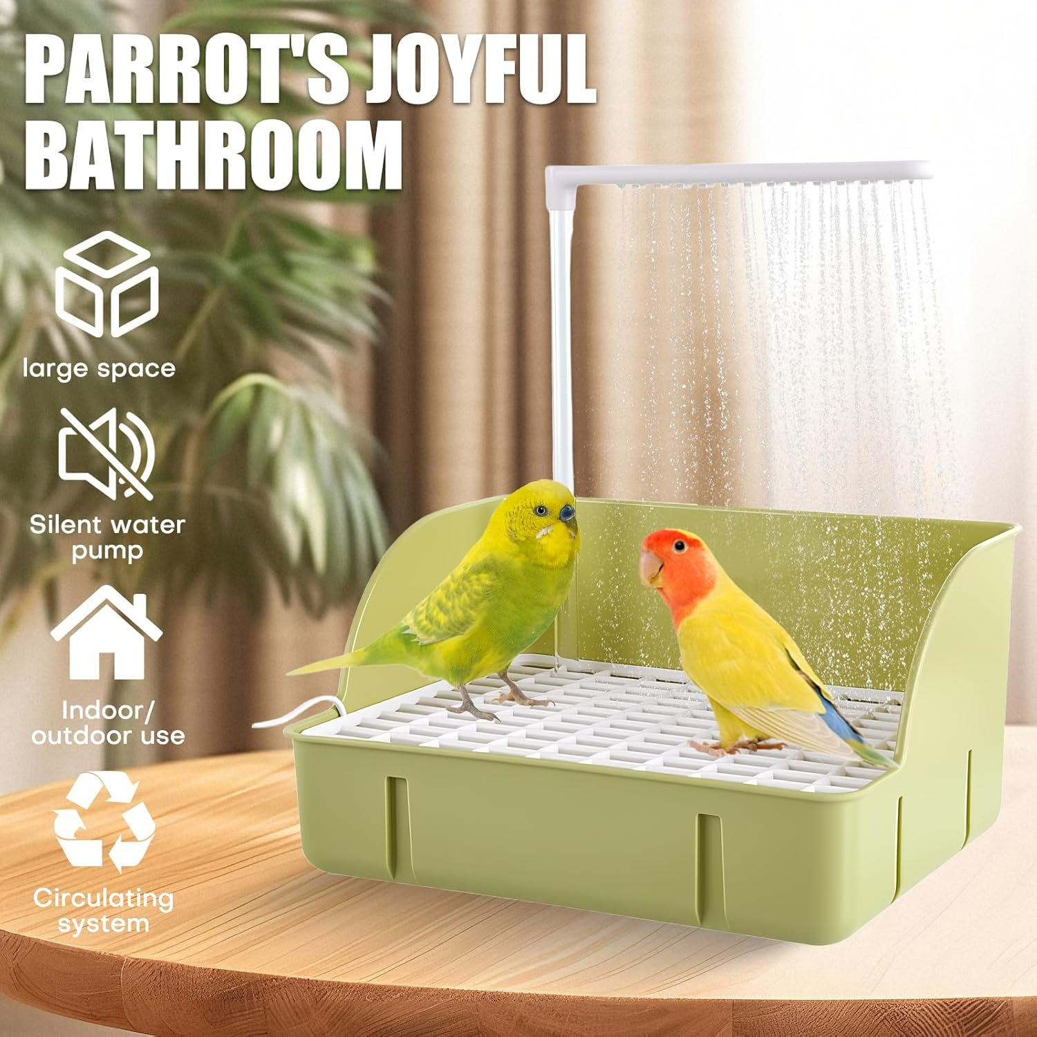 Umisu Bird Bathhouse Bathtub Automatic Bird Bath with Pump, Bird Bath Bath Bird Shower Accessories for Parakeets Birds Parrot (Green, L) image number 1