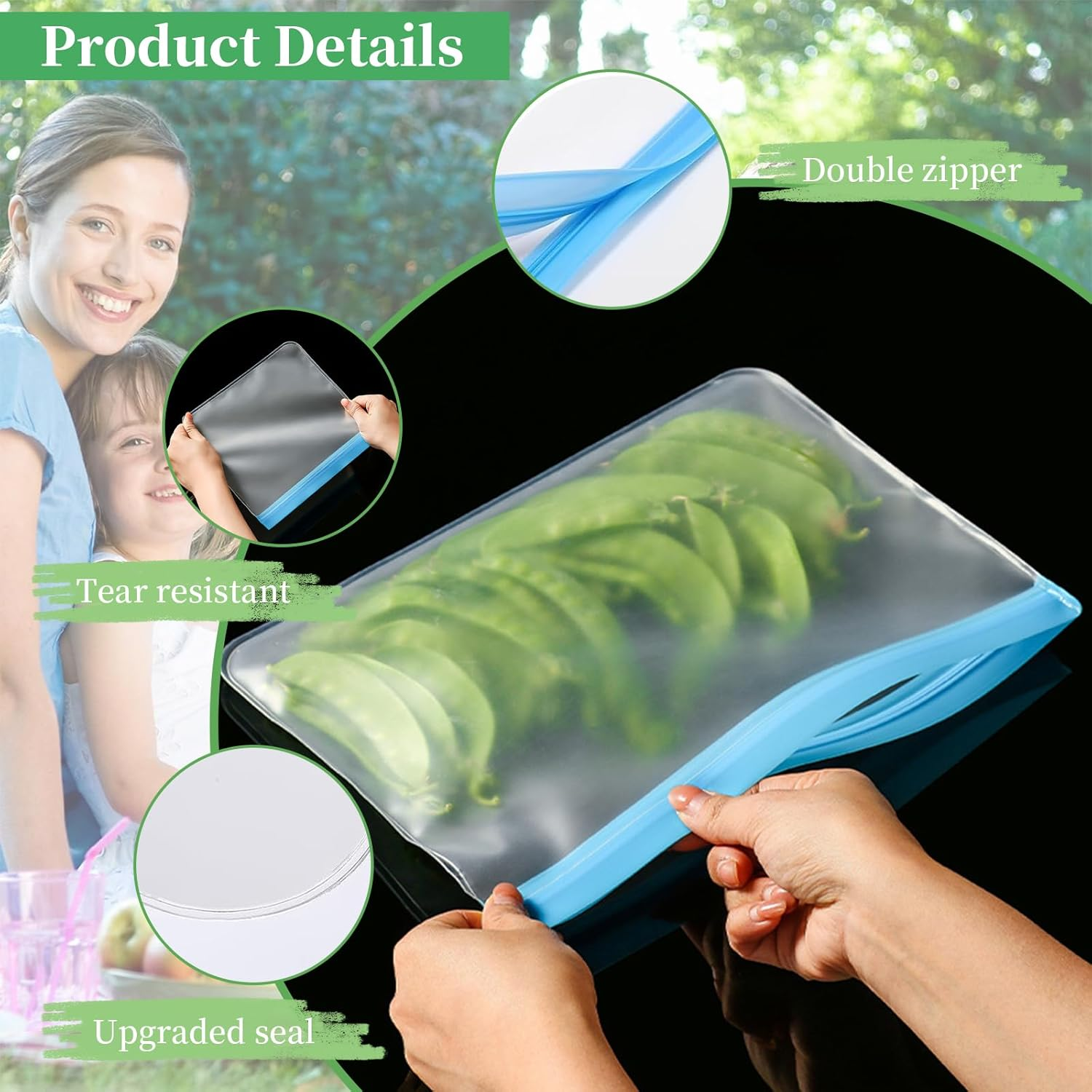 24 Pack Extra Thick Leakproof Freezer Bags, Reusabel Food Storage Bags, Bpa-Free EVA Travel Storage Bag, Ultra-Thick Sandwich Leak-Proof Eco-Friendly Sealed Bag for Grocery Lunch Meat Veggies (Orange) - Green image number 6