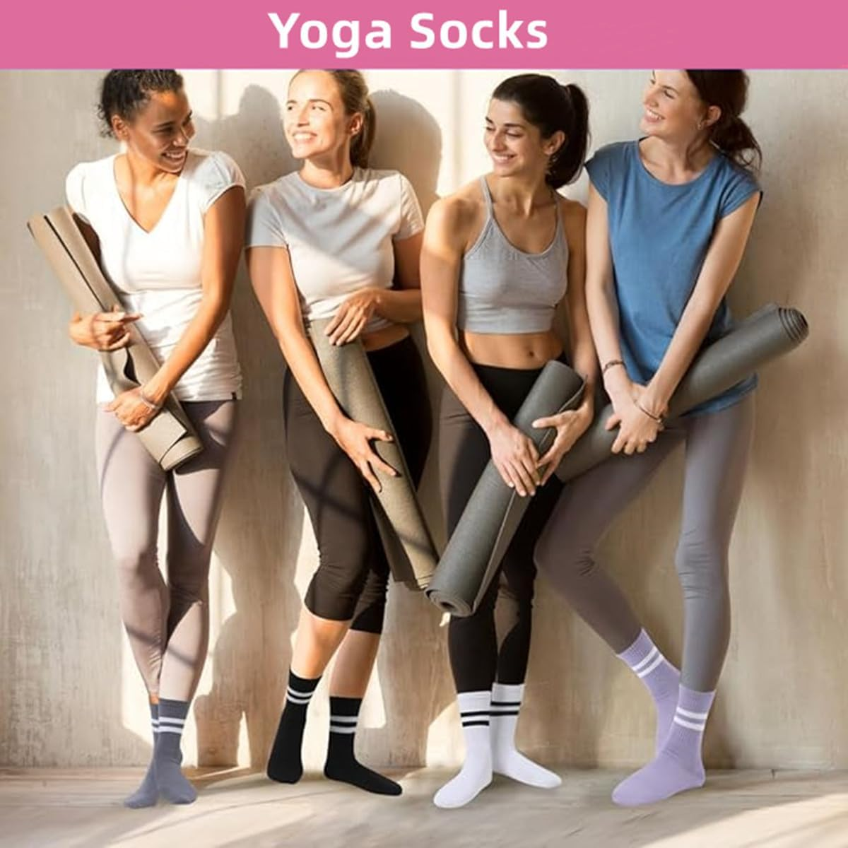 3Pairs Women Yoga Socks, Pilates Socks,Anti-Slip Particles with Cushioning Effect,Silent Movement（A）