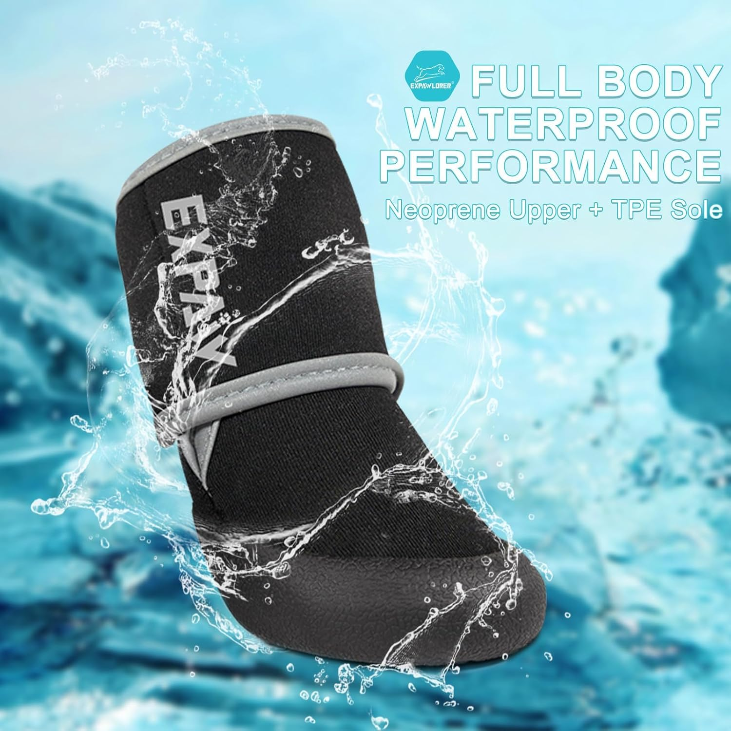 EXPAWLORER Anti-Slip Dog Shoes-Waterproof Dog Boots, Paw Protector Heat Protection, Reflective Strips Rugged Rubber Sole for Outdoor Hiking Walking, Black, X-Large, (ES004BK2_XL) image number 4