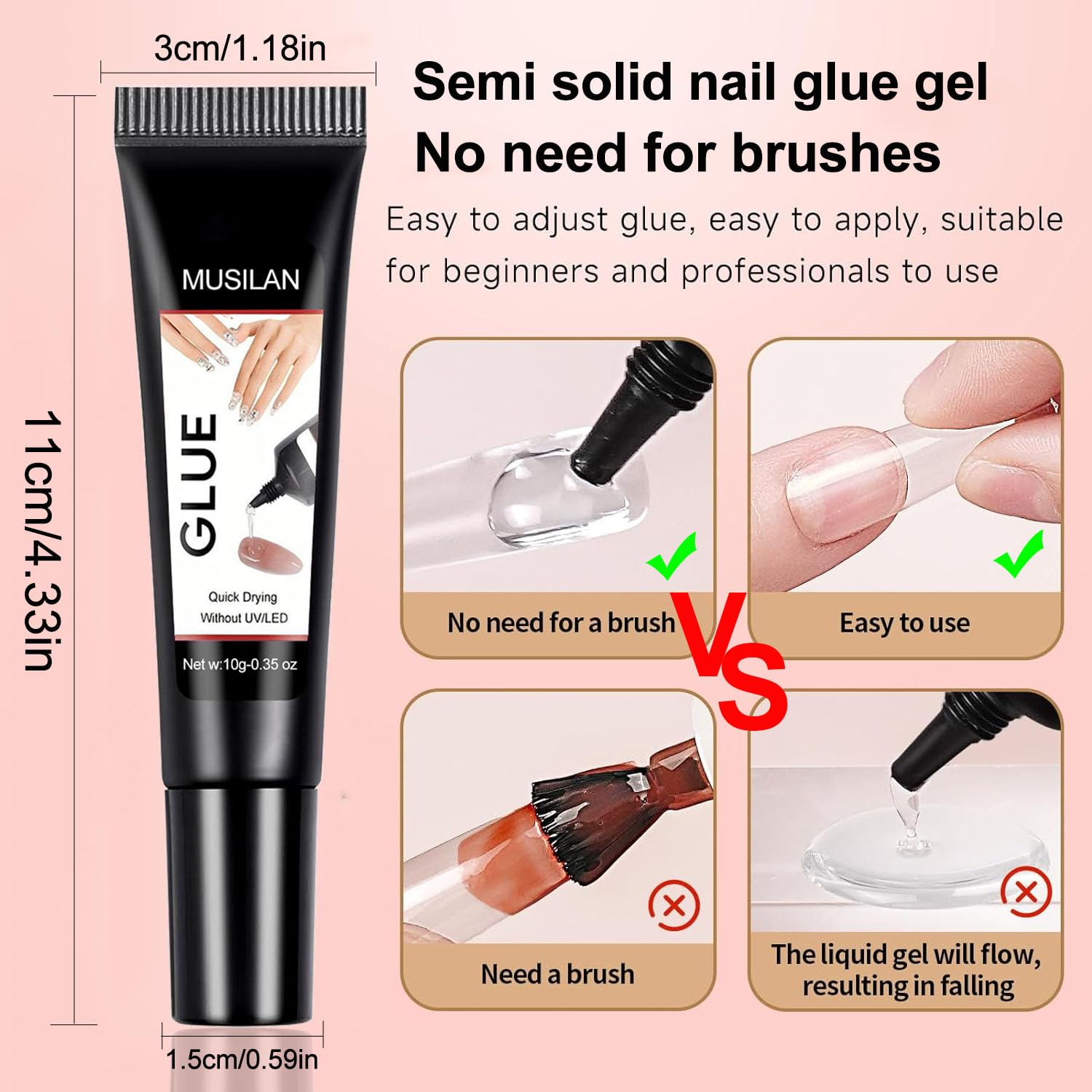MUSILAN 2PCS Semi Solid Nail Glue, New Super Strong Solid Nail Glue for Acrylic Nails Press Ons Nails Quick Drying No UV Light Long Lasting for Acrylic Fake Nail Tips Chip-Resistant & Longwear Formula image number 5
