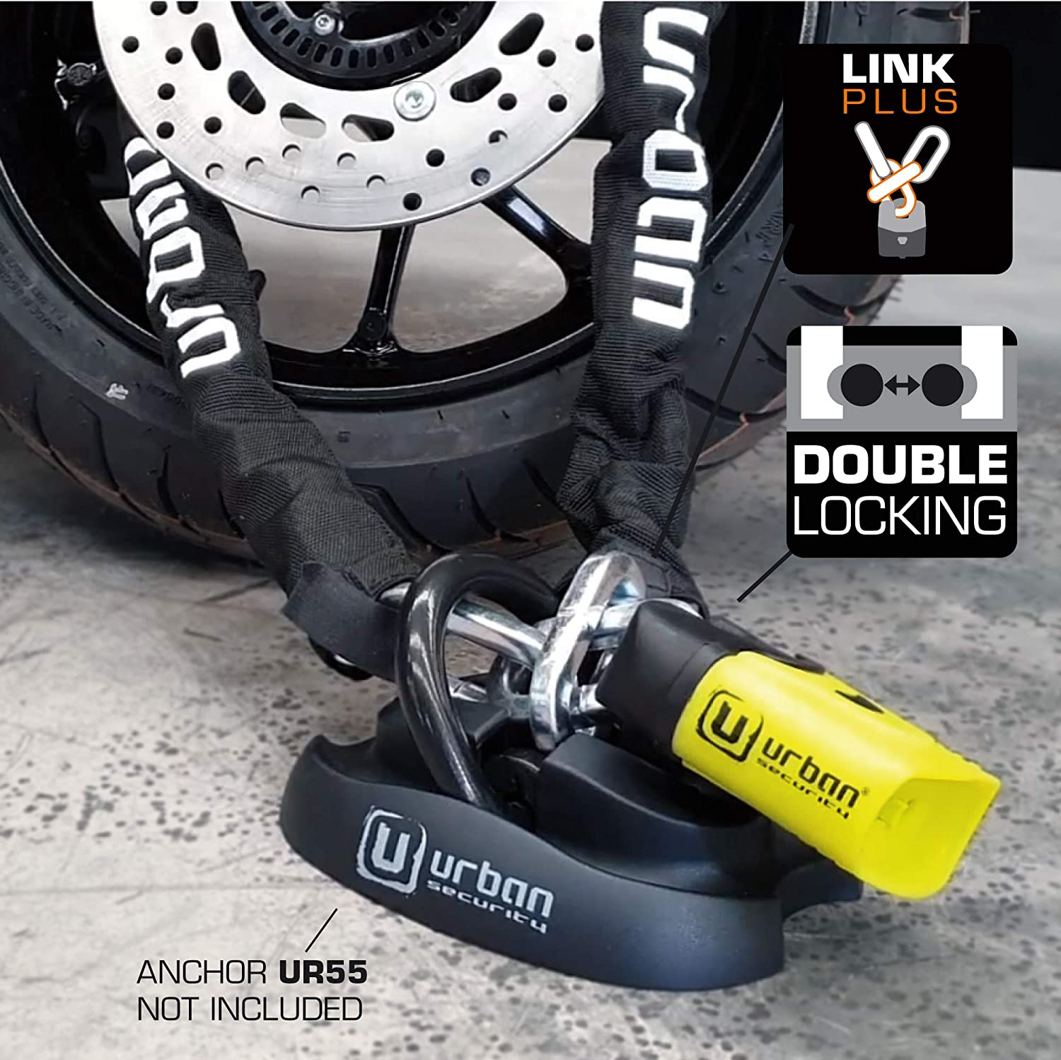 Urban U4K120 Motorcycle Chain Lock Hardened Steel, &Oslash;0.39In, 3,93Ft Long, Link plus System, Textile Cover, Security Anti-Theft Padlock, Double Locking, Scooter, Electric Bicycle, Containers, Gates image number 4