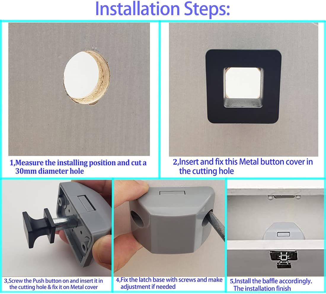 6 Packs PUROCEAN Metal Push Button Latch Square RV Push Button Catch (Black) image number 2