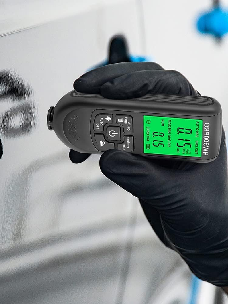 Abizarch Paint Thickness Gauge Meter Fe/Nfe Probe Coating Thickness Gauge Professional Multifunctional Car Paint Depth Gauge Test Precise HW-300PRO for Car Automatic Detection(Black) (Black) image number 5