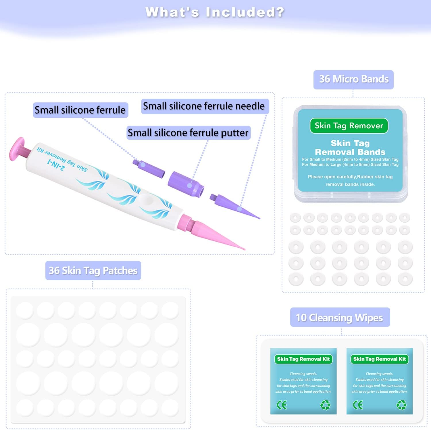 Auto Skin Tag Removal Pen - Remover 2 in 1 Standard and Micro 36Pcs Repair Patches Safe for Small to Large (2Mm to 8Mm) Sized Skin Tags for Most Body (Auto Blue) - Auto Blue image number 4