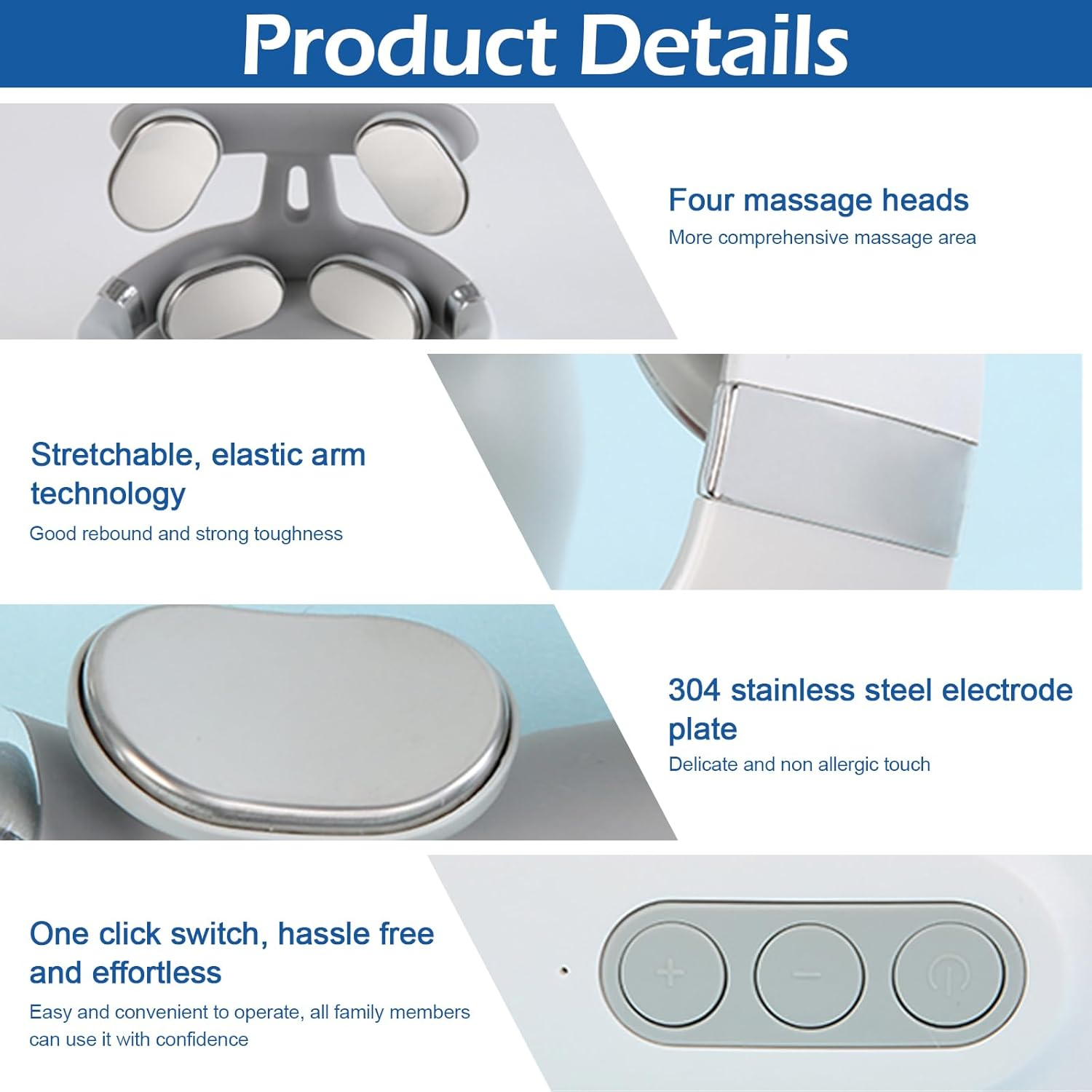 Cervical Spine Massager, 4 Heads Stress Relief Low Frequency Pulse Intelligent Neck Massager with Heating, 5 Modes 15 Levels Neck Care Massaging Device for Relax (Upgrade Version) image number 5