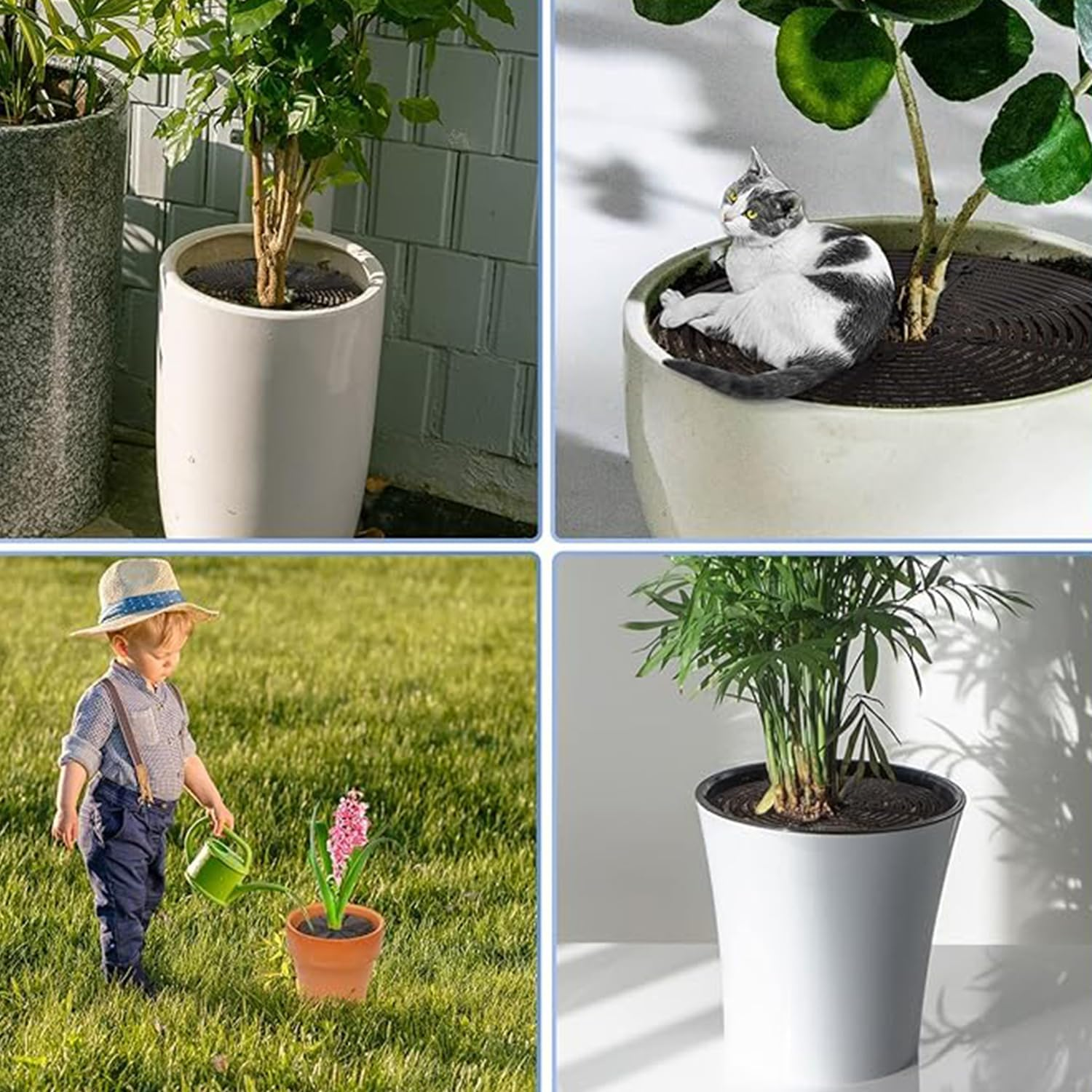 Roczential 3Pcs Plastic Grid Plant Pot Covers with Stake, Breathable Leak-Proof Plant Pot Protector for Indoor/Outdoor Potted Plants, Soil Protector Grid Cover image number 2