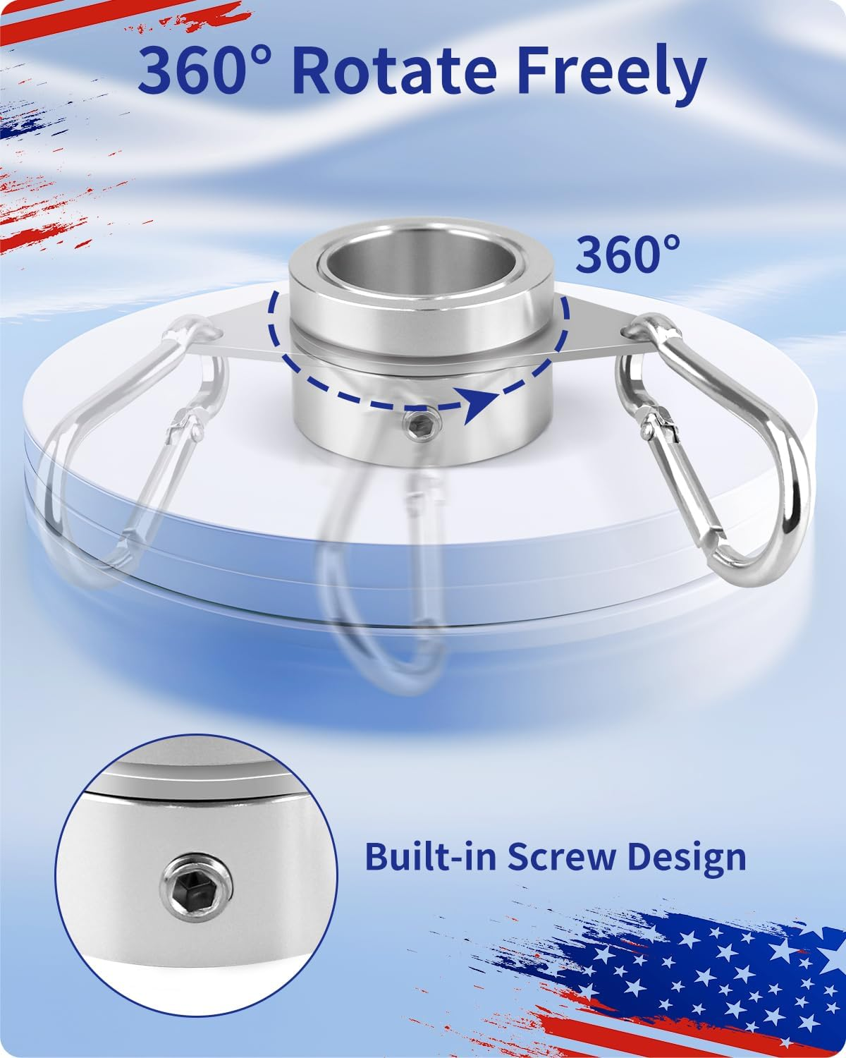 Loretoy 2 Pack Aluminum Alloy Flag Pole Rings, 360 Degree Rotating Flagpole Flag Mounting Rings Spinning Flag Pole Kit with Carabiner for 0.75-1.00 Inch Diameter Flagpole (&Phi; 1 Inch, Silver)