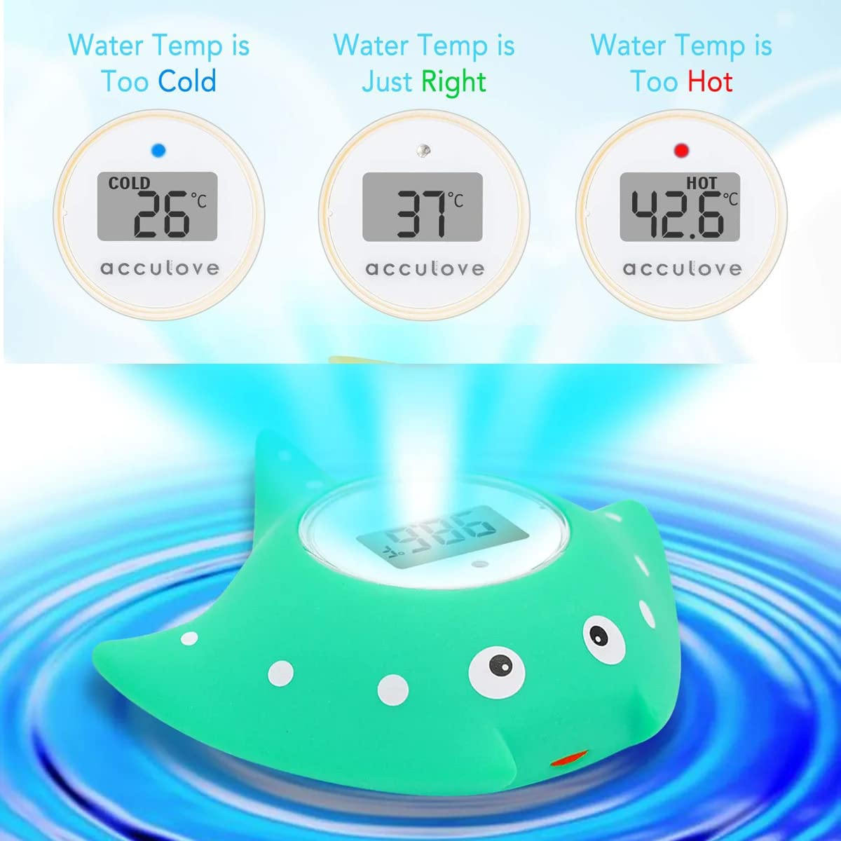 Famidoc Baby Bath Thermometer with Room Thermometer, Floating Toy, LCD Display, BPA Free, Green, Reusable, Indoor Use, 32-122&deg;F, 5 Sec Update, High/Low Temp Alarm image number 4