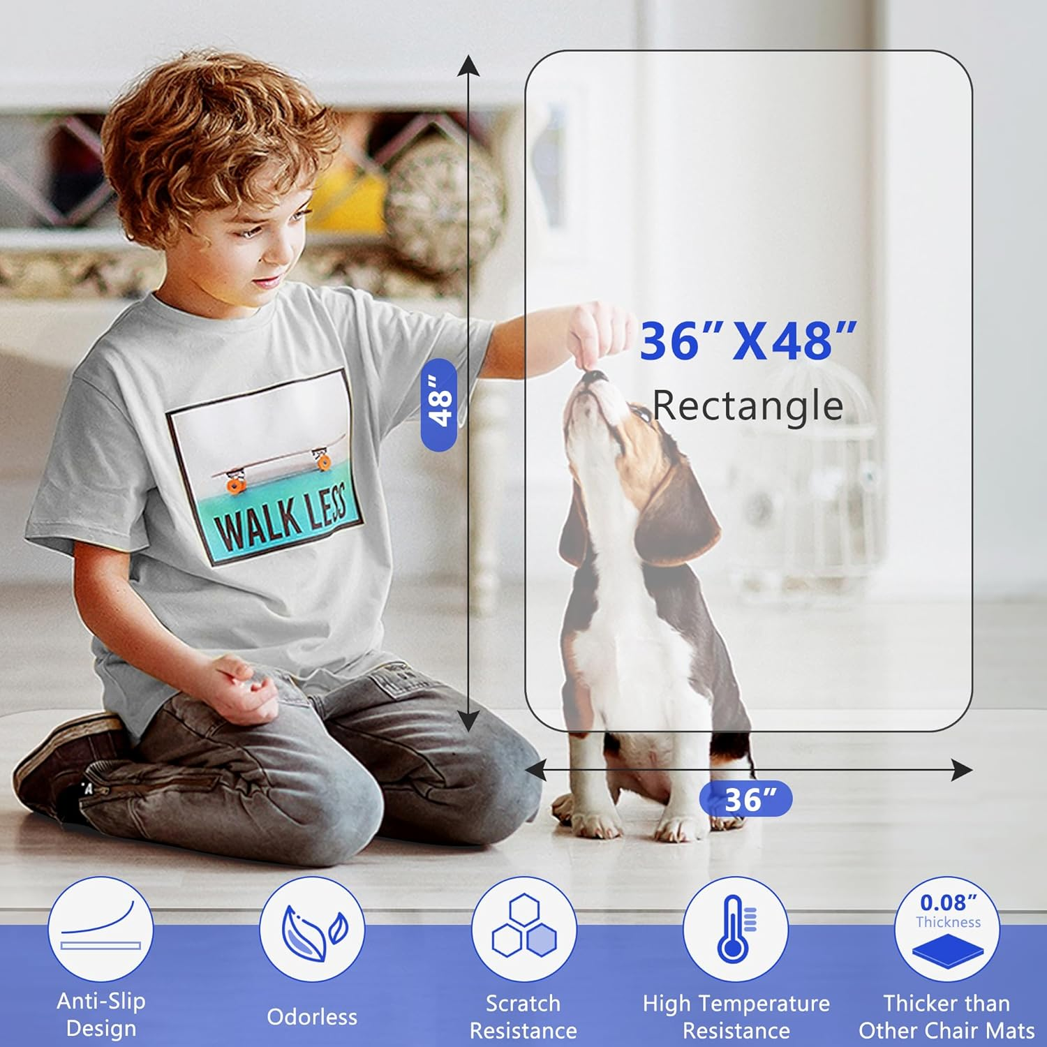 Office Chair Mat for Hard Wood Floors, 36 X 48 Inches Clear Floor Mat for for Rolling Chairs, Heavy Duty Wood/Tile Floor Protectors for Home Office, Anti-Slip, Easy to Clean image number 5