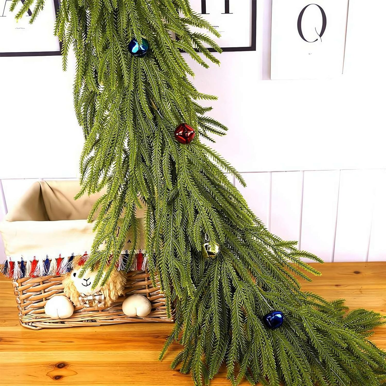 Christmas Garland Norfolk Pine, Real Touch Christmas Garland, Realistic Artificial Cedar Afloral Garland Garland for Wedding Christmas Table Decor (Green Style-F 180Cm/6Ft) image number 5