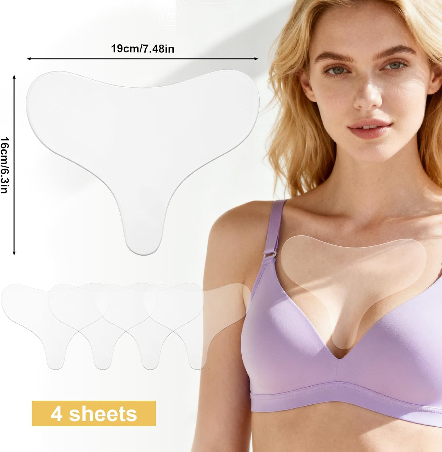 4Pcs Chest Wrinkle Pads, Silicone Reusable Decollete & Cleavage anti Wrinkle Patches for Overnight Use Gentle Skincare Silicone Patches for Women image number 6