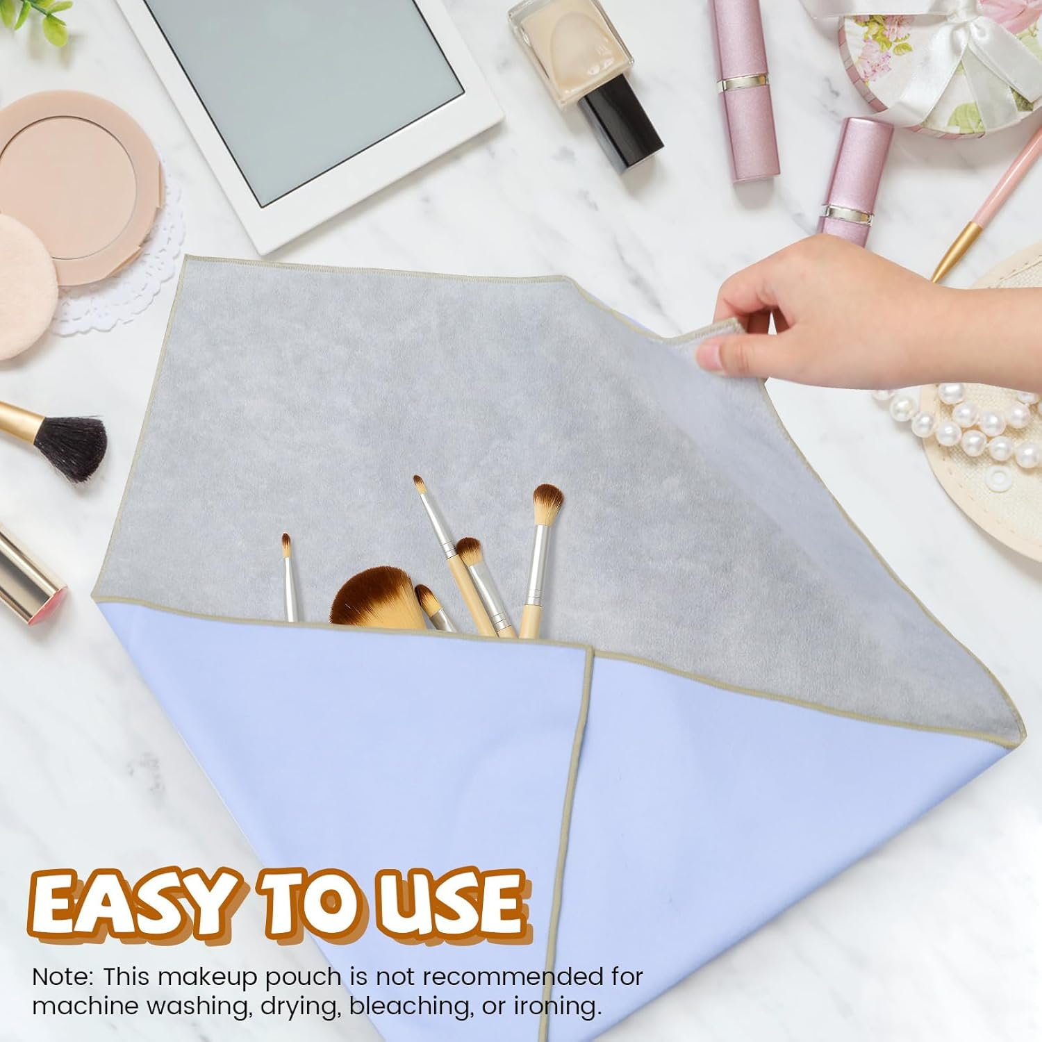 Diakey 2 Pieces Magic Fabric Self Adhesive Makeup Bag 55X55Cm Scratch Resistant Lens Camera Packaging Cosmetic Bag Organizer Open Flat for Travel Toiletry, Green + Blue image number 1