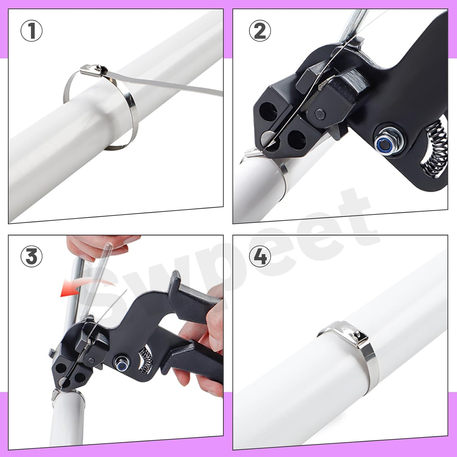 Swpeet 100Pcs 100Mm/ 3.9 Inch 304 Stainless Steel Zip Ties Assortment Kit, Multifunctional Metal Zip Ties, Heavy Duty Self-Locking Cable Ties for Machinery, Vehicles, Farms, Cables, Pipes, Fence image number 6