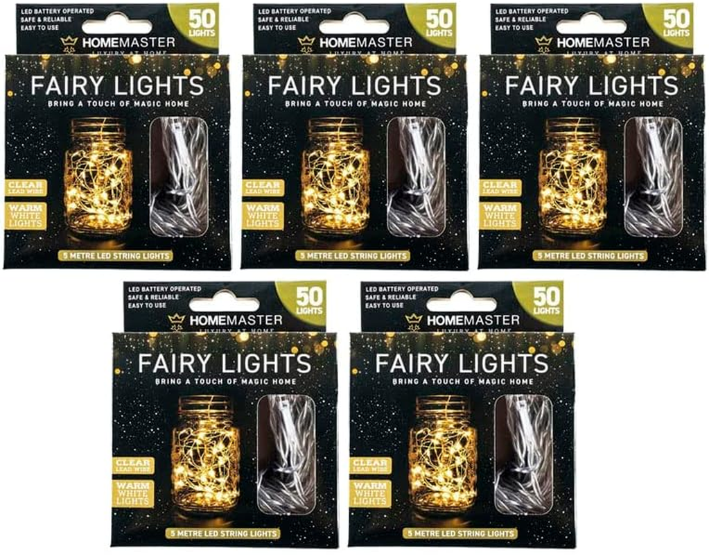Home Master&reg; 1/2/3PK LED Fairy Lights Cool White/Warm White Ambience Clear Lead Wire String (Warm White, 5)