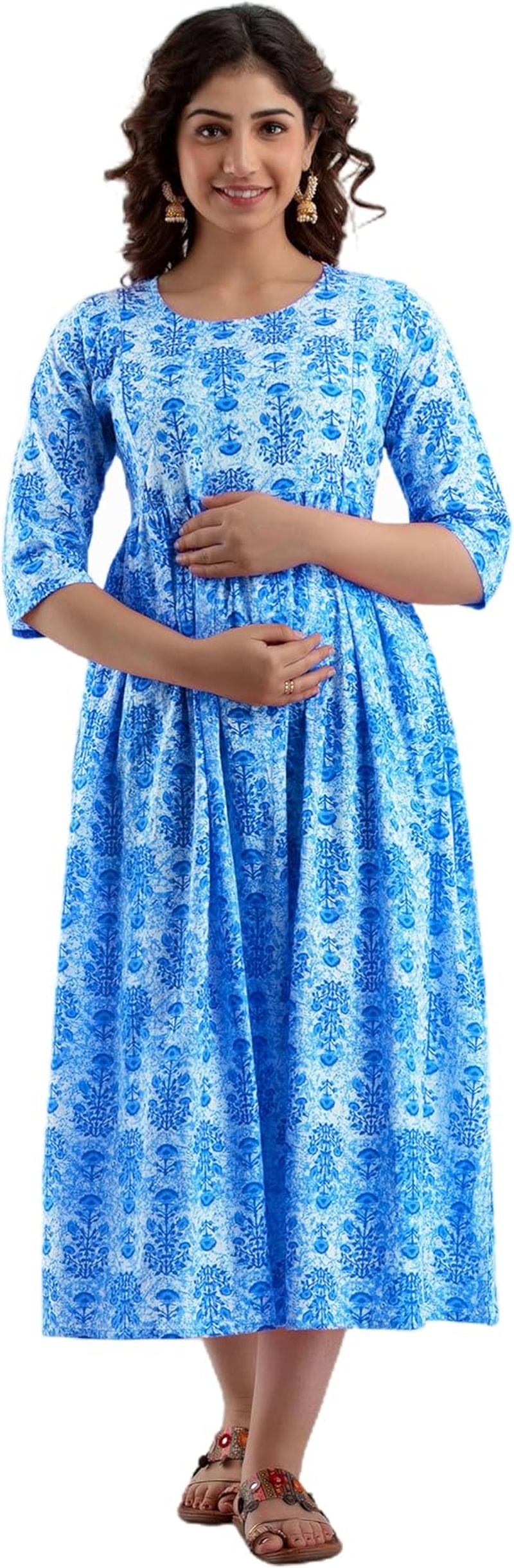 Maghmawomen'S Maternity Dress Kurti for Pregnancy Women with Breastfeeding Dress with Floral Maternity