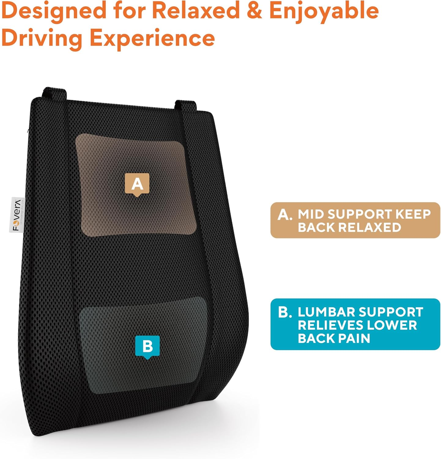 FOVERA Ergonomic Car Back Rest Memory Foam Cushion for Comfortable Long Drive and Daily Commute, Lumbar Support Pillow, Suitable for All Cars (Mesh Black, Pack of 1) image number 5